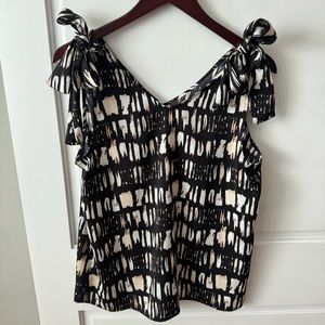 Banana Republic Black and ivory tie shoulder blouse